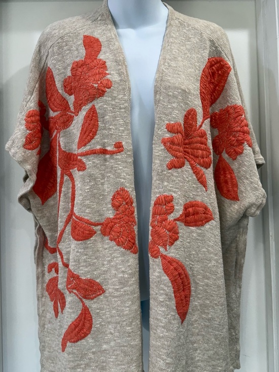 Chico's Jackets & Blazers - Chico's Beige Ruana Open-Front Cardigan Shrug  Floral Embroidery S/M